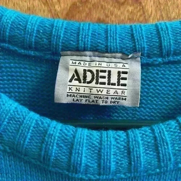 Adele Knitwear Vintage 80s Sweater 3/4 or 1/2 Sleeve Blouse Turquoise L - Picture 2 of 6
